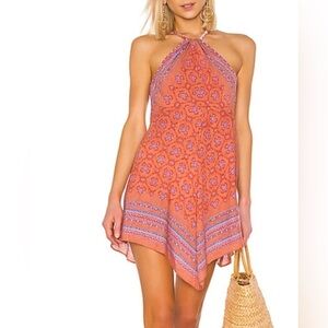 Free People Intimately Make Me Yours Halter Mini Dress Orange/Blue Size XS